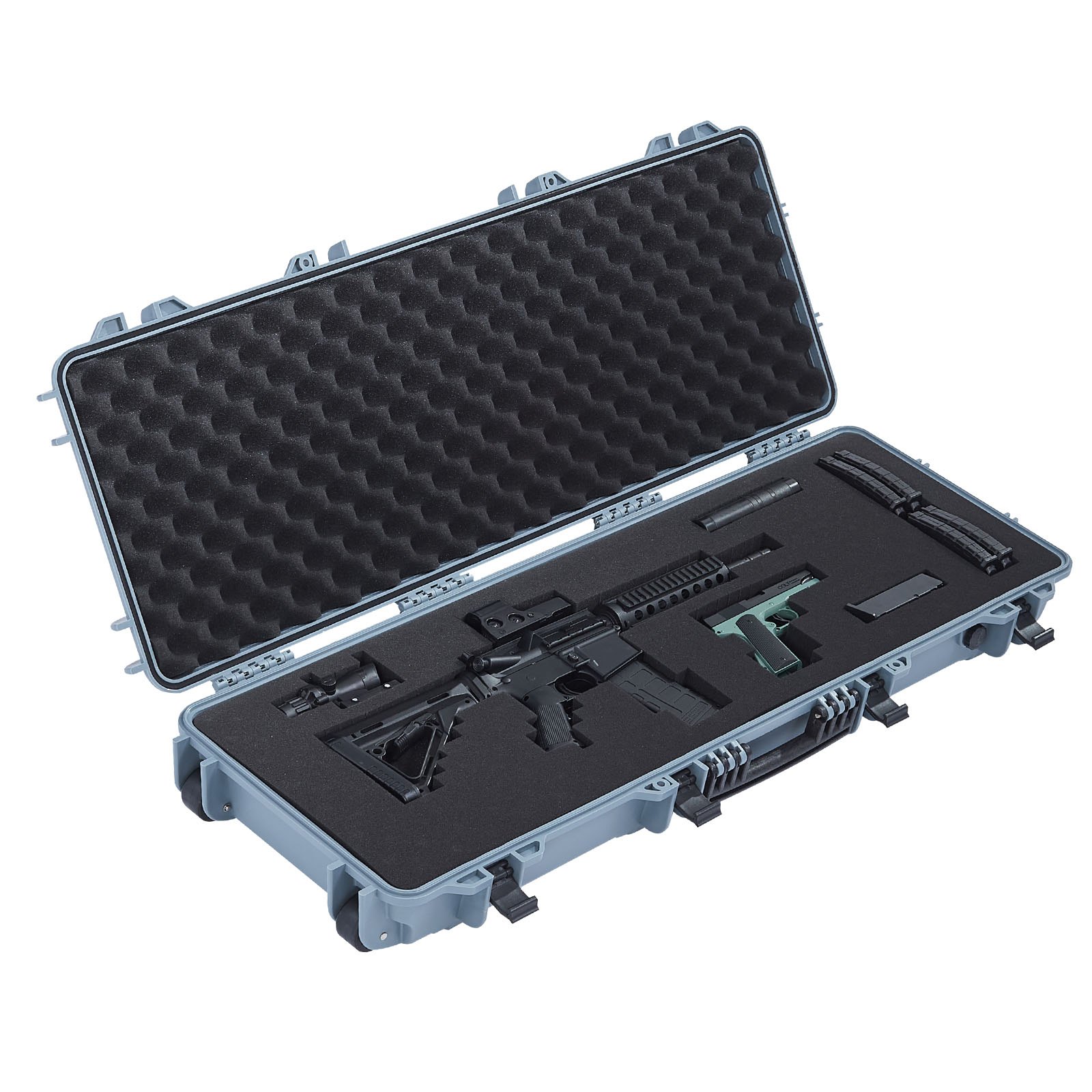 VEVOR Hard Rifle Case, Lockable Rifle Case with Pre-cut Foams, 109 cm Movable Gun Storage with Wheels, IP67 Waterproof & Dustproof Pistol Storage for Rifle, Shotgun, Airsoft Gun, Grey