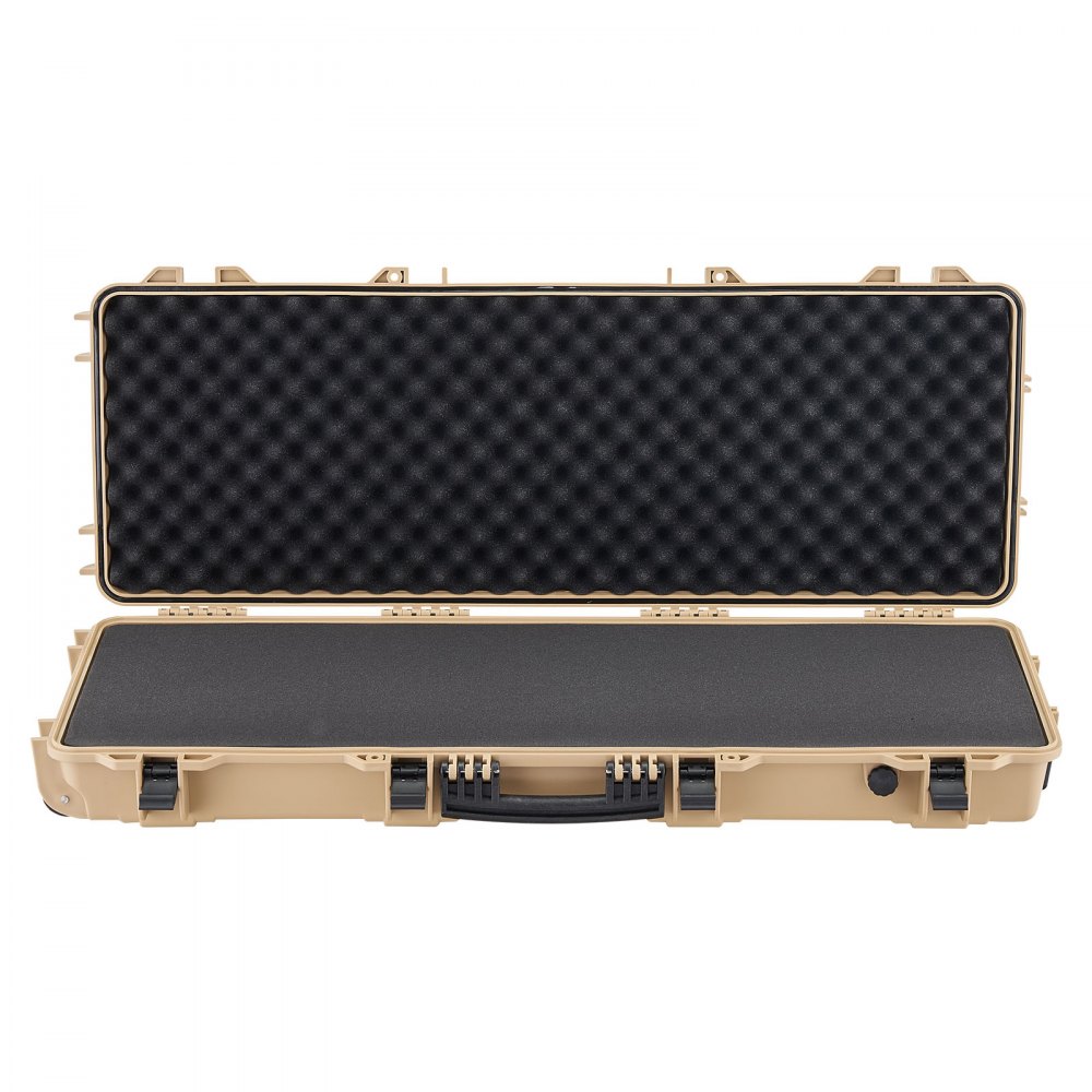 VEVOR Hard Rifle Case, Lockable Rifle Case with Pre-cut Foams, 109 cm Movable Gun Storage with Wheels, IP67 Waterproof & Dustproof Pistol Storage for Rifle, Shotgun, Airsoft Gun, Khaki