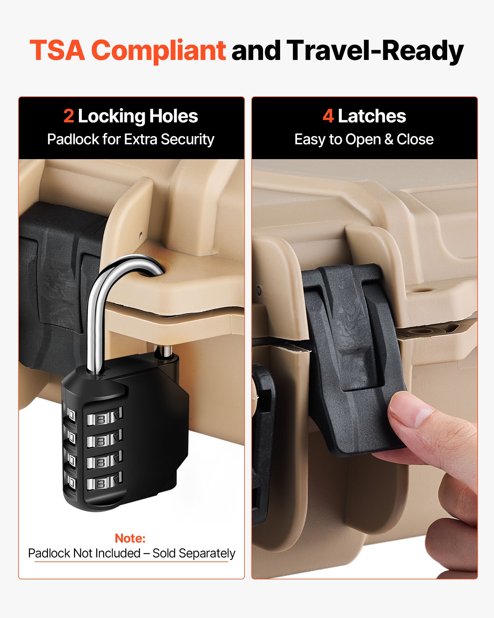 VEVOR Hard Rifle Case, Lockable Rifle Case with Pre-cut Foams, 1066 mm Movable Gun Storage with Wheels, IP67 Waterproof & Dustproof Pistol Storage for Rifle, Shotgun, Airsoft Gun, Khaki