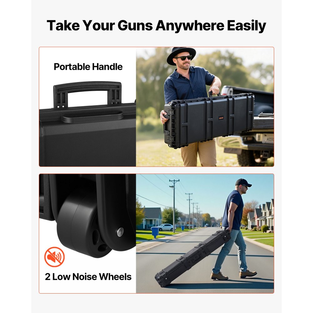 VEVOR Hard Rifle Case, Lockable Rifle Case with Detachable XPE Foam, 1270 mm Gun Storage with Wheels, IP67 Waterproof & Dustproof Pistol Storage Cases for Rifles, Shotguns, Airsoft Guns, Black