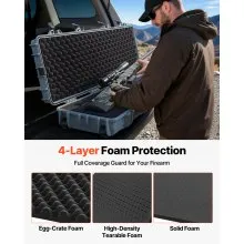 VEVOR Hard Rifle Case, Lockable Rifle Case with Pre-cut Foams, 1270 mm Movable Gun Storage with Wheels, IP67 Waterproof & Dustproof Pistol Storage for Rifle, Shotgun, Airsoft Gun, Grey