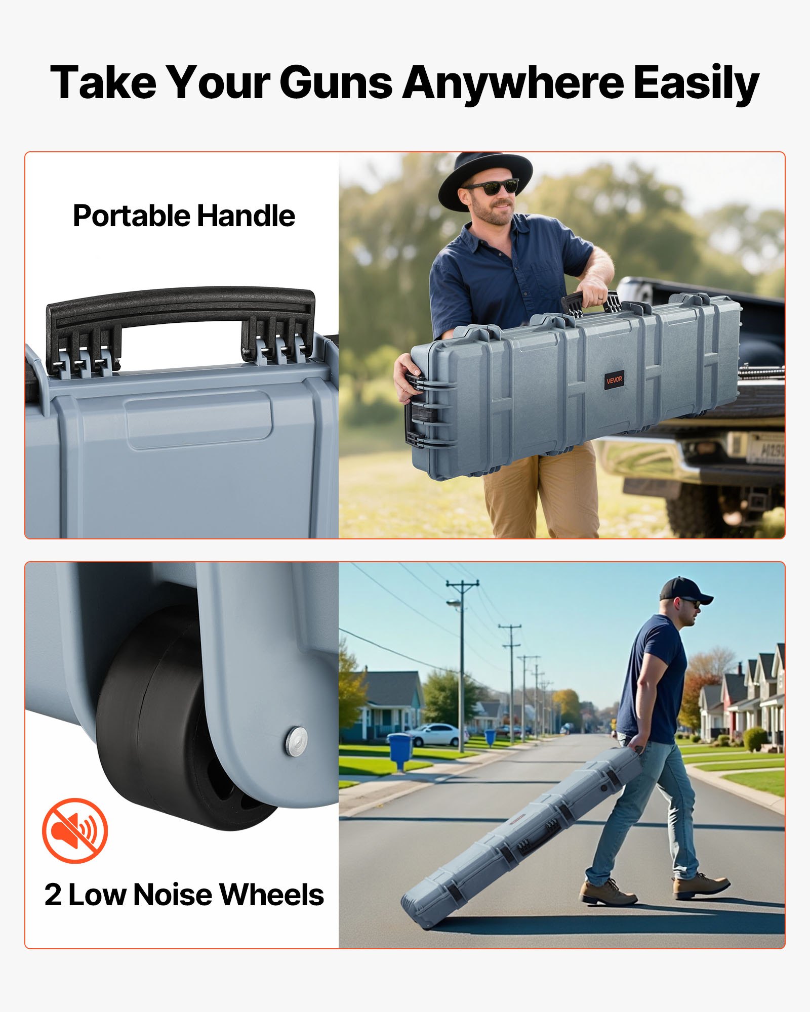 VEVOR Hard Rifle Case, Lockable Rifle Case with Pre-cut Foams, 1270 mm Movable Gun Storage with Wheels, IP67 Waterproof & Dustproof Pistol Storage for Rifle, Shotgun, Airsoft Gun, Grey