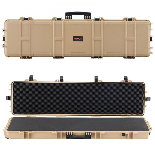 VEVOR Hard Rifle Case, Lockable Rifle Case with Pre-cut Foams, 50 in Movable Gun Storage with Wheels, IP67 Waterproof & Dustproof Pistol Storage for Rifle, Shotgun, Airsoft Gun, Khaki