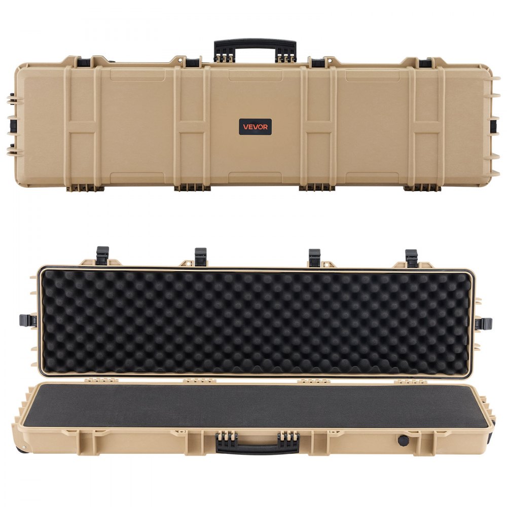 VEVOR Hard Rifle Case, Lockable Rifle Case with Pre-cut Foams, 1270 mm Movable Gun Storage with Wheels, IP67 Waterproof & Dustproof Pistol Storage for Rifle, Shotgun, Airsoft Gun, Khaki