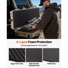 VEVOR Hard Rifle Case, Lockable Rifle Case with Pre-cut Foams, 1270 mm Movable Gun Storage with Wheels, IP67 Waterproof & Dustproof Pistol Storage for Rifle, Shotgun, Airsoft Gun, Khaki