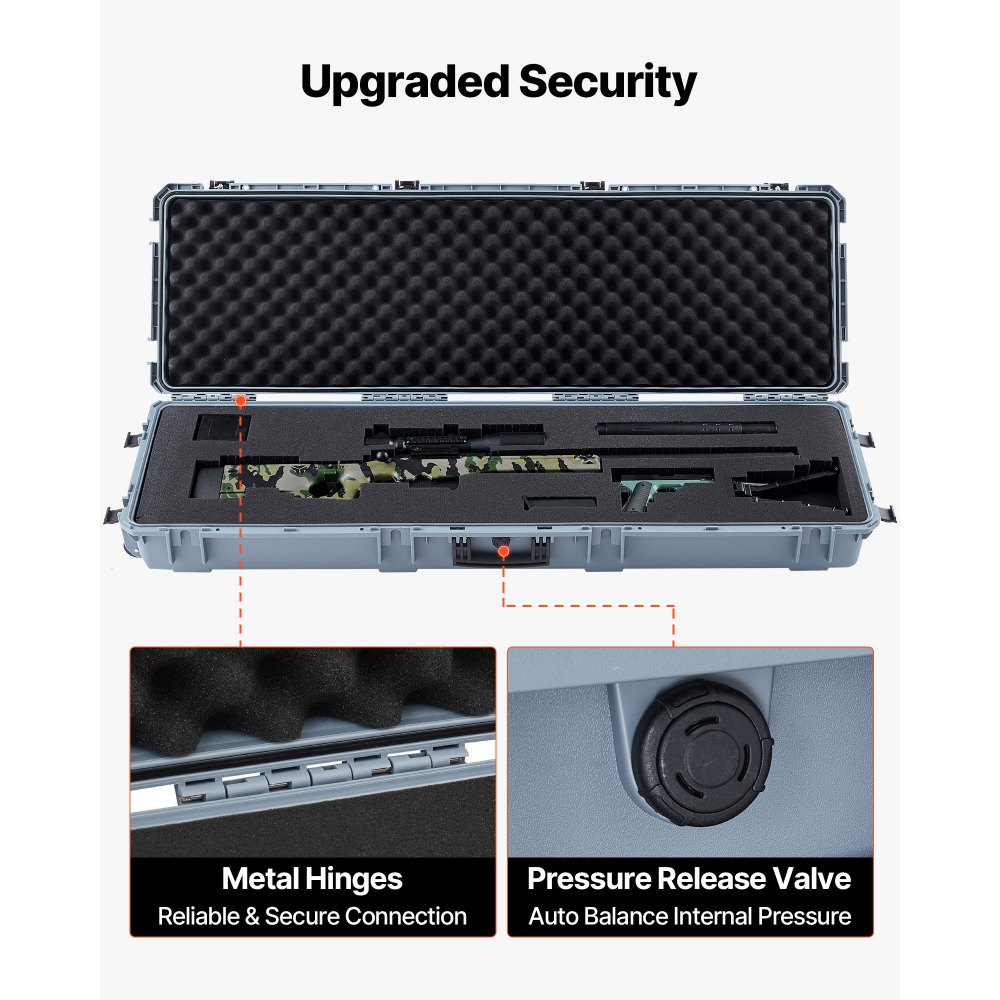 VEVOR Hard Rifle Case, Lockable Rifle Case with Pre-cut Foams, 139.1 cm Gun Storage with Wheels, Heavy Duty IP67 Waterproof & Dustproof Pistol Storage Cases for Rifles, Shotguns, Airsoft Guns, Grey