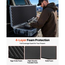 VEVOR Hard Rifle Case, Lockable Rifle Case with Pre-cut Foams, 1320 mm Gun Storage with Wheels, Heavy Duty IP67 Waterproof & Dustproof Pistol Storage Cases for Rifles, Shotguns, Airsoft Guns, Grey