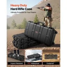 VEVOR Hard Rifle Case, Lockable Rifle Case with 4 Layers Pre-cut Foams, 36 in Gun Storage with Wheels, IP67 Waterproof & Dustproof Pistol Storage Cases for Rifles, Shotguns, Airsoft Guns, Black