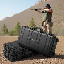 VEVOR Hard Rifle Case, Lockable Rifle Case with 4 Layers Pre-cut Foams, 36 in Gun Storage with Wheels, IP67 Waterproof & Dustproof Pistol Storage Cases for Rifles, Shotguns, Airsoft Guns, Black