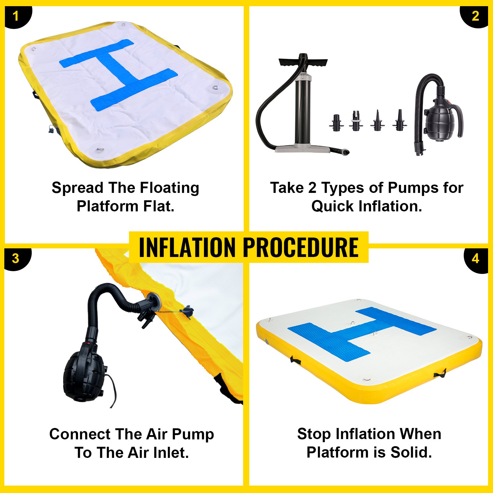 VEVOR Inflatable Floating Dock 10 x 10 ft, Inflatable Dock Platform, Inflatable Swim Platform 6 Inch Thick, Floating Dock 8-10 People, Floating Platform for Pool Beach Ocean