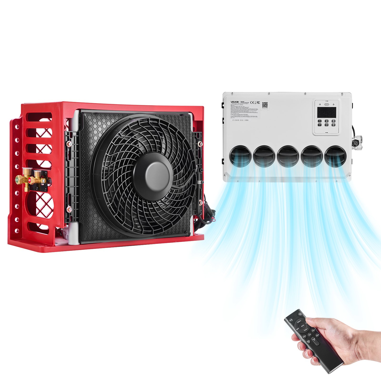 VEVOR Truck Air Conditioner, 12V 10000 BTU Mini Split AC Unit, 400 m³/h Airflow Cab Air Conditioner, Quiet A/C Unit Fast Cooling for Semi Truck, Camper, Construction Vehicle, Crane, Tractor, Excavator