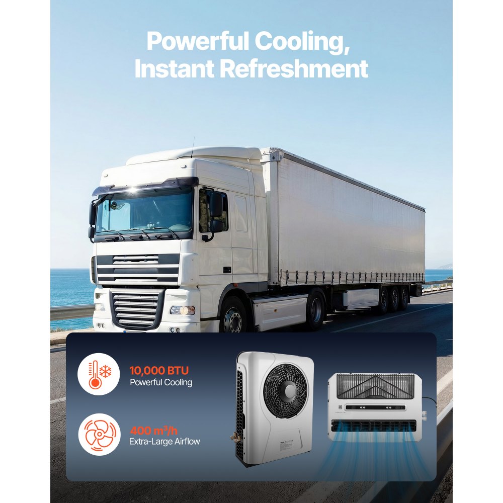 VEVOR Truck Air Conditioner, 12V 10000 BTU Mini Split AC Unit, 400 m³/h Airflow Cab Air Conditioner, Fast Cooling Low Noise for Semi Truck, Camper, Construction Vehicle, Crane, Tractor, Excavator
