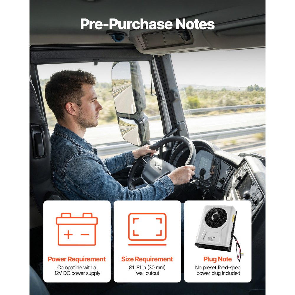 VEVOR Truck Air Conditioner, 12V 10000 BTU Mini Split AC Unit, 400 m³/h Airflow Cab Air Conditioner, Fast Cooling Low Noise for Semi Truck, Camper, Construction Vehicle, Crane, Tractor, Excavator