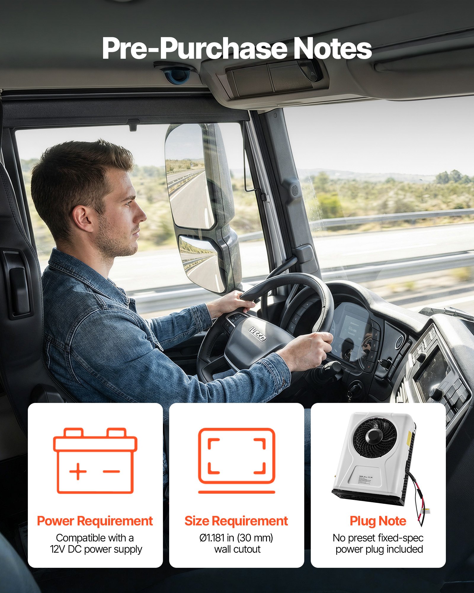 VEVOR Truck Air Conditioner, 12V 10000 BTU Mini Split AC Unit, 400 m³/h Airflow Cab Air Conditioner, Fast Cooling Low Noise for Semi Truck, Camper, Construction Vehicle, Crane, Tractor, Excavator