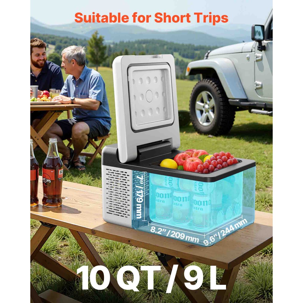 VEVOR 12 Volt Refrigerator 10 Qt, Portable Mini Freezer (-4℉~68℉) with APP Control Car Compressor Fridge Cooler 12V/24V DC and 110-220V AC For Camping, Road Trip, Travel, Outdoor and Home