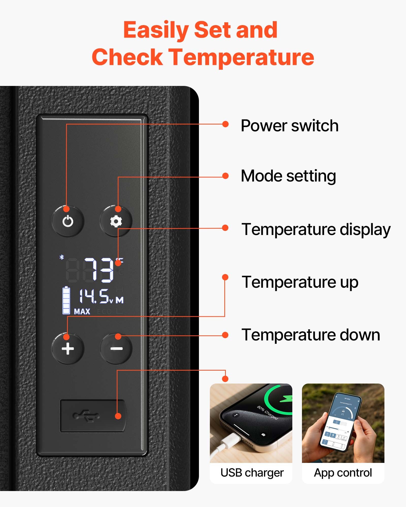 VEVOR 12 Volt Refrigerator 10 Qt, Portable Mini Freezer (-4℉~68℉) with APP Control Car Compressor Fridge Cooler 12V/24V DC and 110-220V AC For Camping, Road Trip, Travel, Outdoor and Home