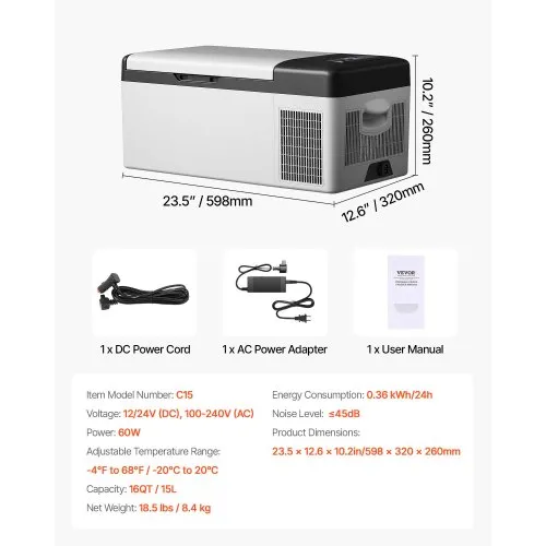 VEVOR 12 Volt Refrigerator 16 Qt, Portable Mini Car Fridge with -4