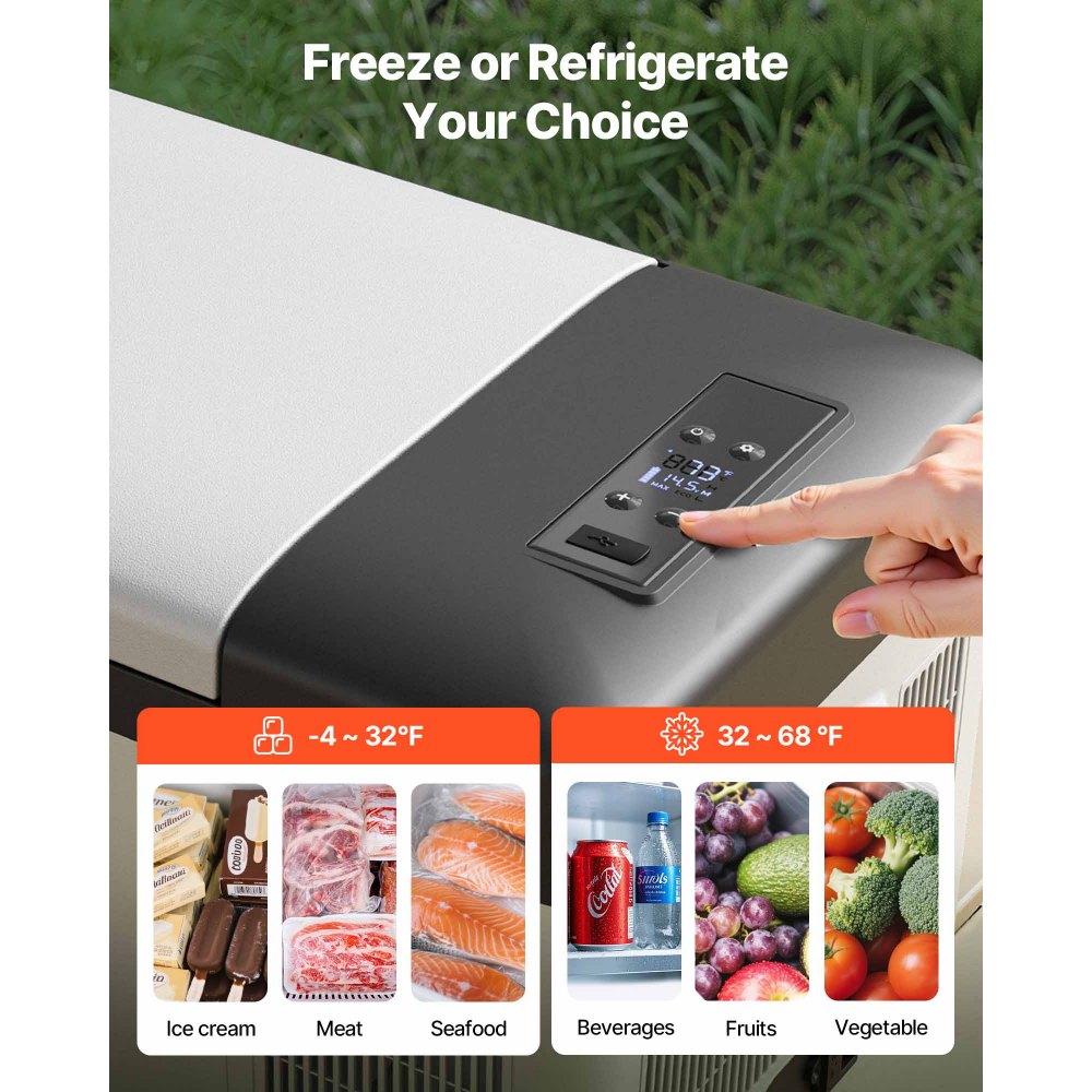 VEVOR 12 Volt Refrigerator 16 Qt, Portable Mini Car Fridge with -4℉-68℉ Cooling Range & App Control 12/24V DC & 110-240V AC Electric Compressor Cooler for Truck Vehicle RV Boat Outdoor & Home Use, Gre