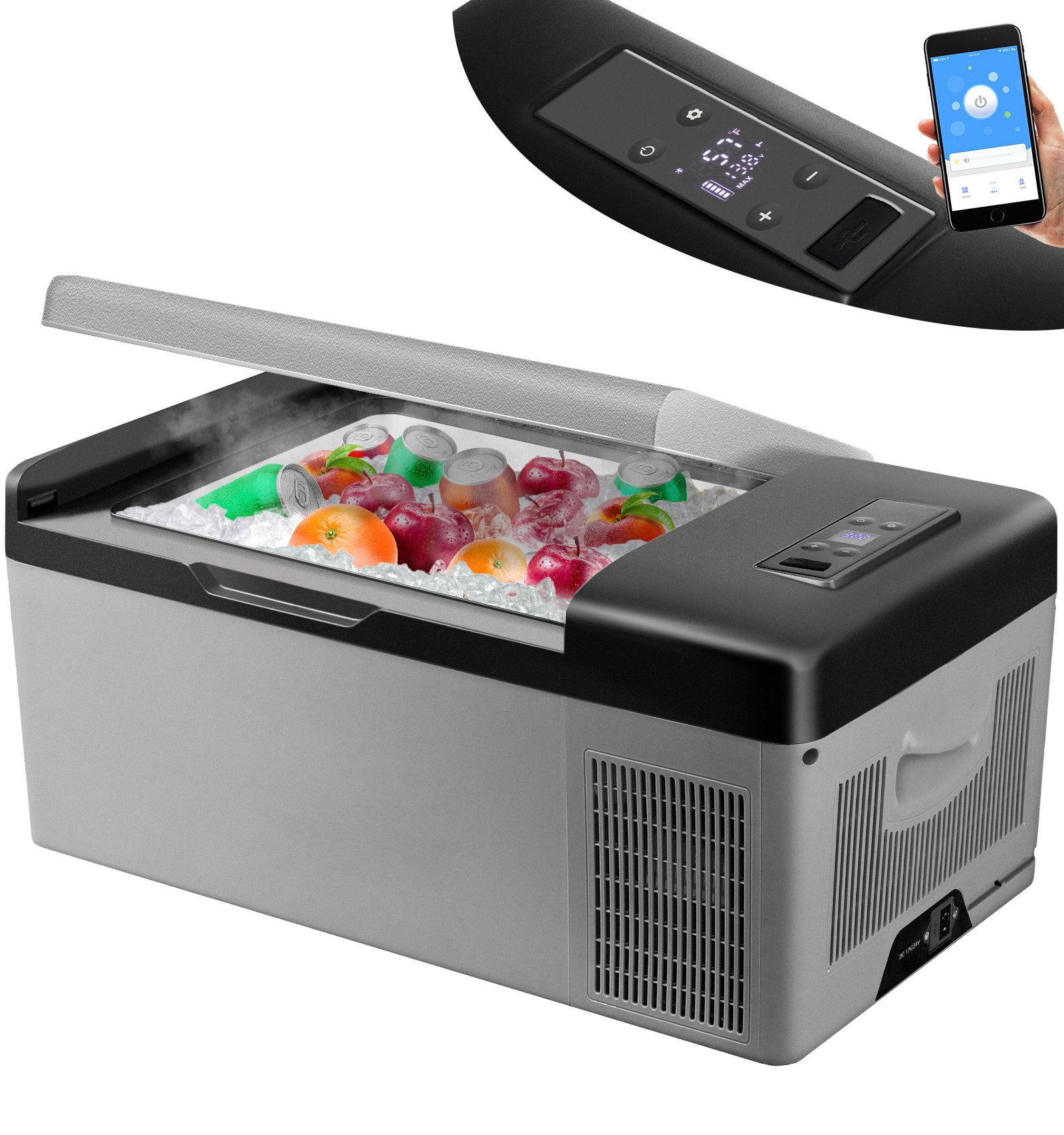 12 Volt Refrigerator 16 Qt, Portable Mini Car Fridge w/ -4℉-68℉ Cooling Range & App Control 12/24V DC & 110-240V AC Electric Compressor Cooler for Truck Vehicle RV Boat Outdoor & Home Use, Grey 12 Volt Refrigerator 16 Qt, Portable Mini Car Fridge w/ -4℉-68℉ Cooling Range & App Control 12/24V DC & 110-240V AC Electric Compressor Cooler for Truck Vehicle RV Boat Outdoor & Home Use, Grey