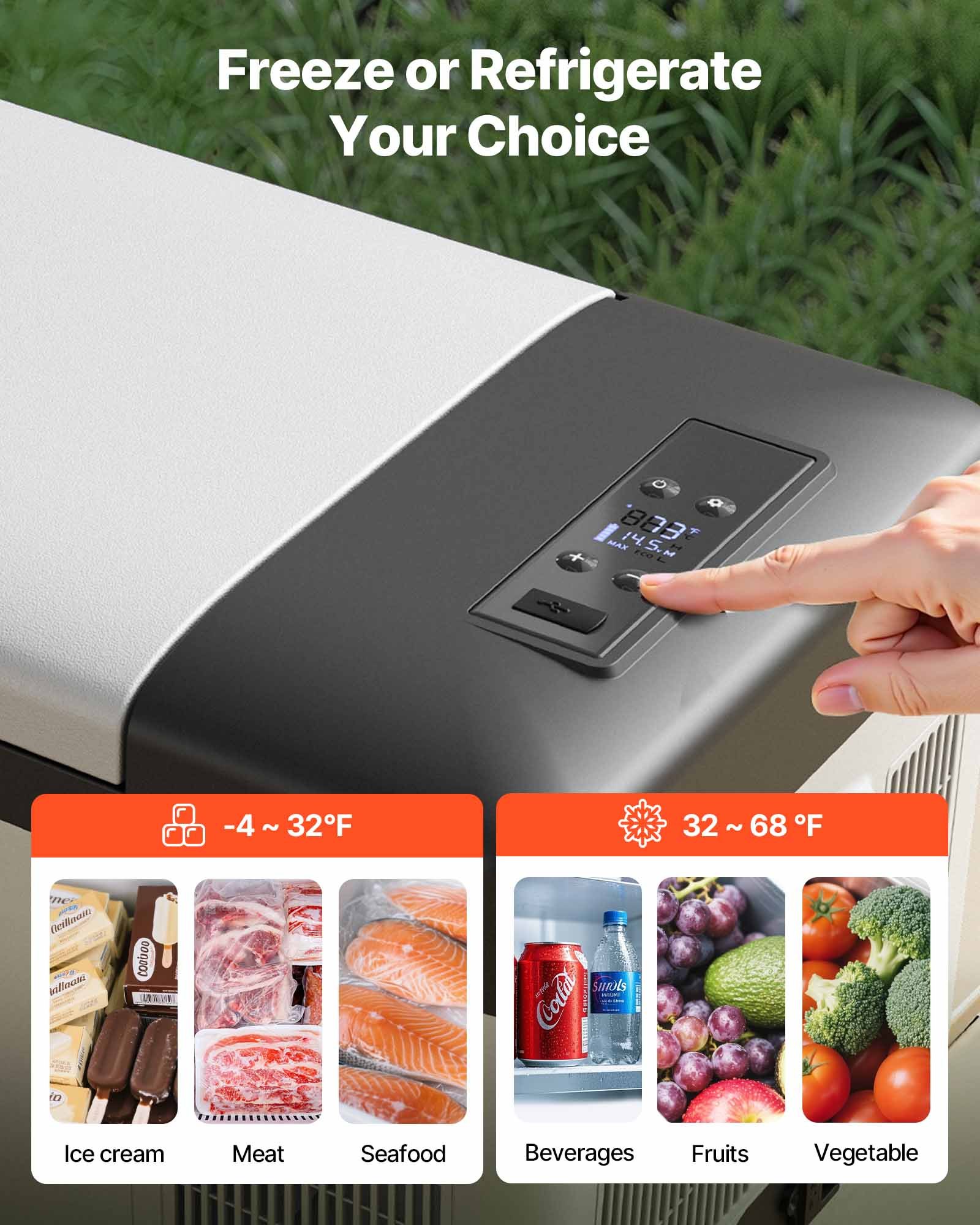 VEVOR 12 Volt Refrigerator 16 Qt, Portable Mini Car Fridge with -4℉-68℉ Cooling Range & App Control 12/24V DC & 110-240V AC Electric Compressor Cooler for Truck Vehicle RV Boat Outdoor & Home Use, Gre