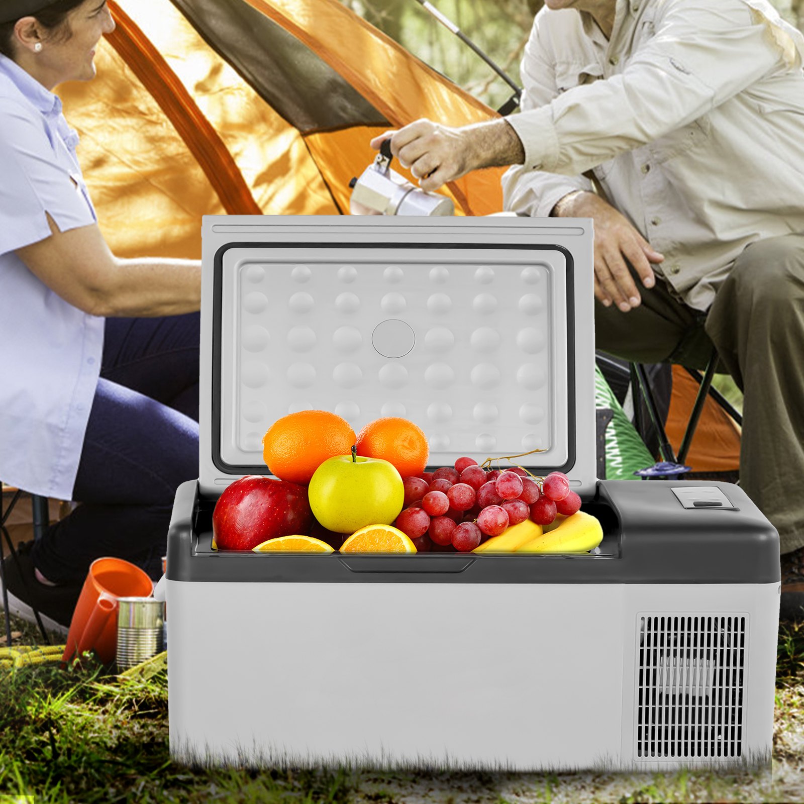 VEVOR 12 Volt Refrigerator 16 Qt, Portable Mini Car Fridge with -4℉-68℉ Cooling Range & App Control 12/24V DC & 110-240V AC Electric Compressor Cooler for Truck Vehicle RV Boat Outdoor & Home Use, Gre