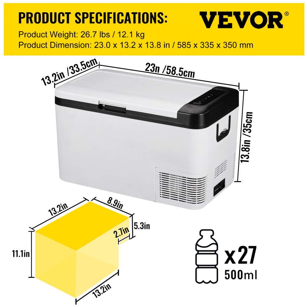 VEVOR 12 Volt Refrigerator, 22Qt, Single Zone Car Fridge Freezer with App Control & Wheels, 12/24V DC & 100-240V AC Electric Compressor Cooler for Car Truck Vehicle RV Boat Outdoor & Home Use