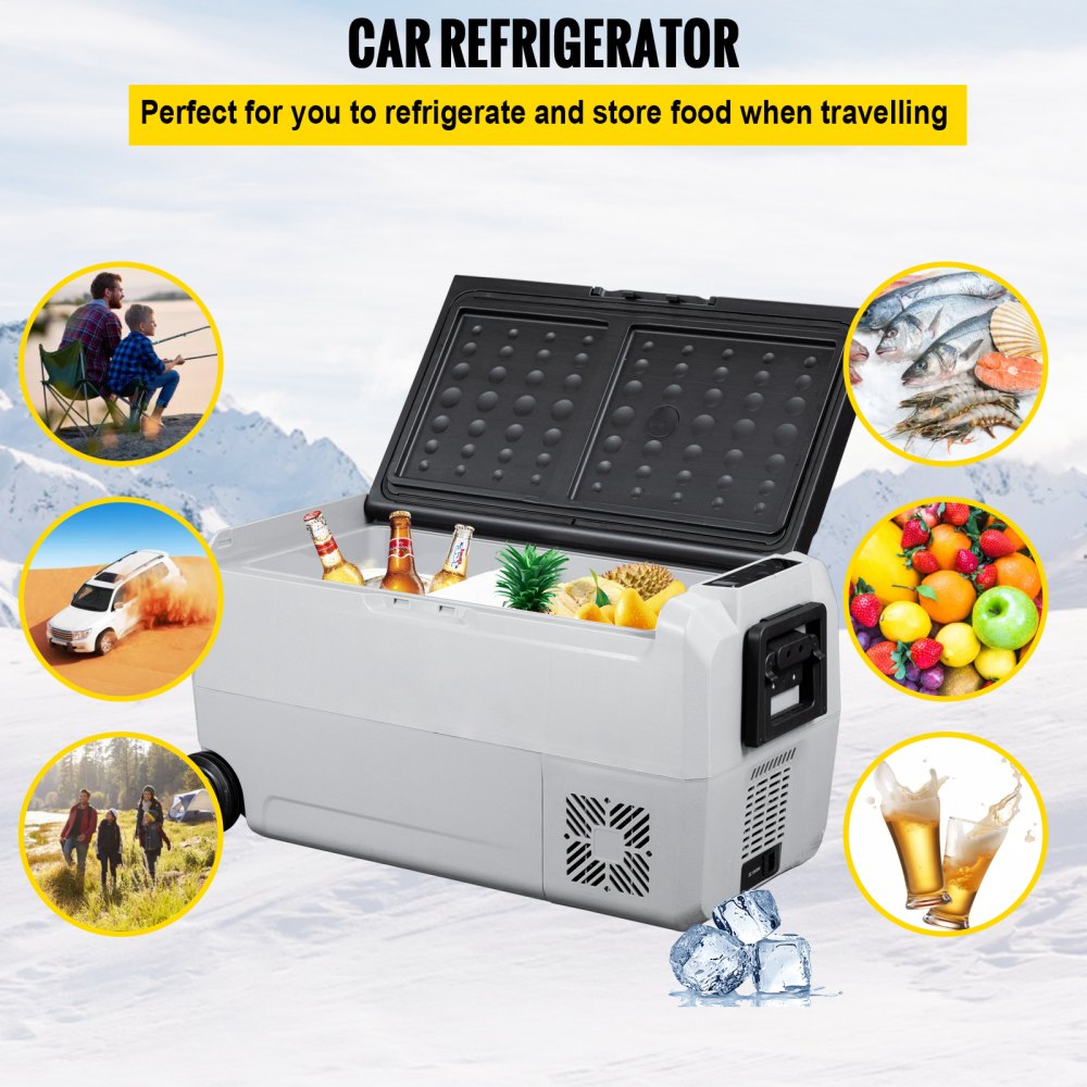 VEVOR 12 Volt Refrigerator, 38 Qt Dual Zone Car Fridge Freezer w/App Control & Wheels 12/24V DC & 110-240V AC Electric Compressor Cooler for Truck Vehicle RV Boat Outdoor & Home Use