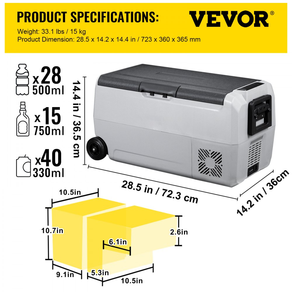 VEVOR 12 Volt Refrigerator, 38 Qt Dual Zone Car Fridge Freezer w/App Control & Wheels 12/24V DC & 110-240V AC Electric Compressor Cooler for Truck Vehicle RV Boat Outdoor & Home Use