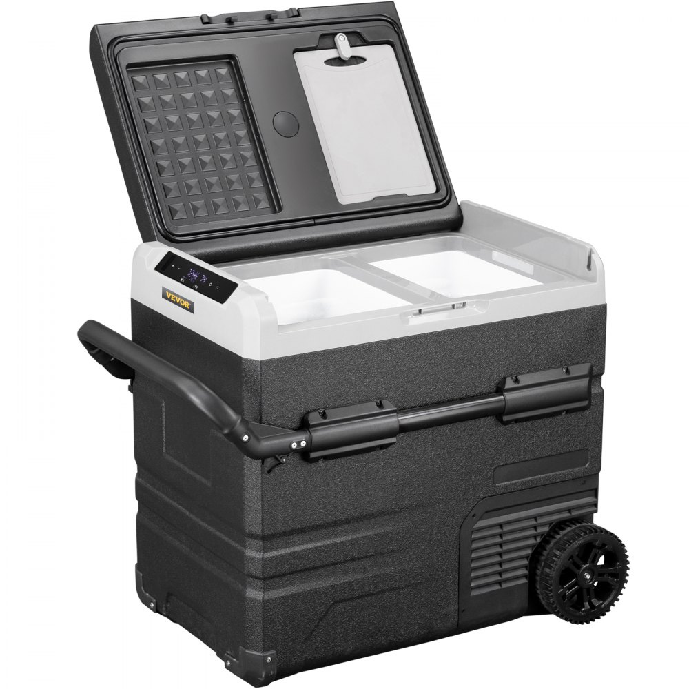 VEVOR 12 Volt Refrigerator 48 Quart, Dual Zone Car Fridge Freezer w/App Control & Wheels 12/24V DC & 110-240V AC Electric Compressor Cooler for Truck Vehicle RV Boat Outdoor & Home Use, -4℉-68℉ Black