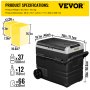 VEVOR 12 Volt Refrigerator 48 Quart, Dual Zone Car Fridge Freezer w/App Control & Wheels 12/24V DC & 110-240V AC Electric Compressor Cooler for Truck Vehicle RV Boat Outdoor & Home Use, -4℉-68℉ Black