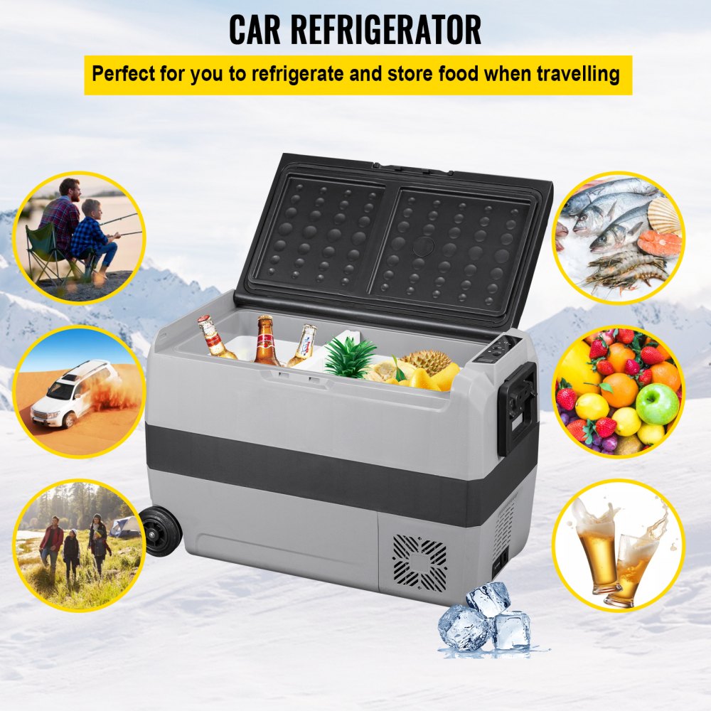 VEVOR 12 Volt Refrigerator, 53 Qt Dual Zone Car Fridge Freezer w/App Control & Wheels 12/24V DC & 110-240V AC Electric Compressor Cooler for Truck Vehicle RV Boat Outdoor & Home Use