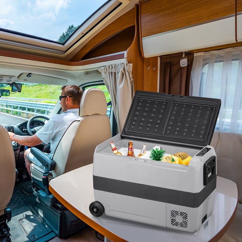 VEVOR 12 Volt Refrigerator, 53 Qt Dual Zone Car Fridge Freezer w/App Control & Wheels 12/24V DC & 110-240V AC Electric Compressor Cooler for Truck Vehicle RV Boat Outdoor & Home Use