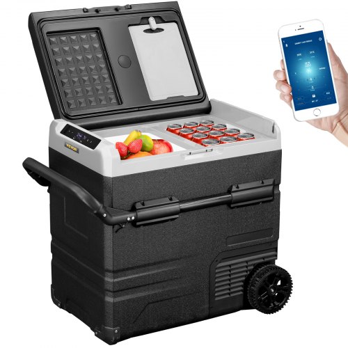 VEVOR 12 Volt Refrigerator 59 Quart, Dual Zone Car Fridge Freezer w/App Control & Wheels 12/24V DC & 110-240V AC Electric Compressor Cooler for Truck Vehicle RV Boat Outdoor & Home Use, -4℉-68℉ Black