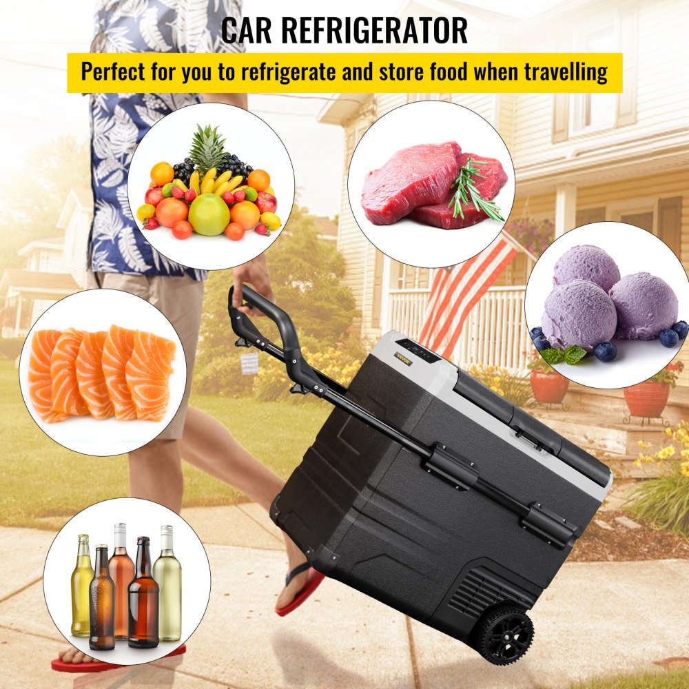 VEVOR 12 Volt Refrigerator 59 Quart, Dual Zone Car Fridge Freezer w/App  Control & Wheels