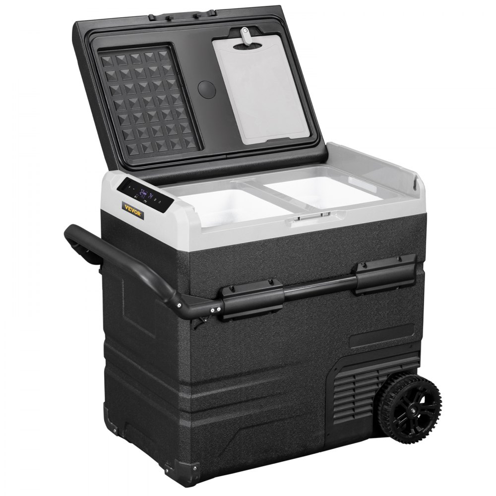 VEVOR 12 Volt Refrigerator 59 Quart, Dual Zone Car Fridge Freezer w/App Control & Wheels 12/24V DC & 110-240V AC Electric Compressor Cooler for Truck Vehicle RV Boat Outdoor & Home Use, -4℉-68℉ Black