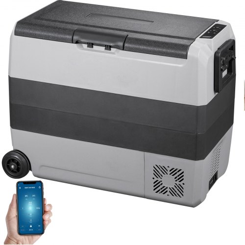 VEVOR 12 Volt Refrigerator, 63 Qt Dual Zone Car Fridge Freezer w/App Control & Wheels 12/24V DC & 110-240V AC Electric Compressor Cooler for Truck Vehicle RV Boat Outdoor & Home Use