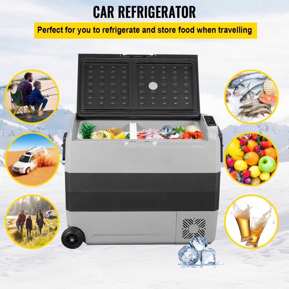 VEVOR Refrigerador de 12 voltios, refrigerador congelador para automóvil de doble zona de 63 cuartos con control de aplicación y ruedas, refrigerador de compresor eléctrico de 12/24 V CC y 110-240 V CA para camión, vehículo, RV, barco, uso al aire libre y en el hogar