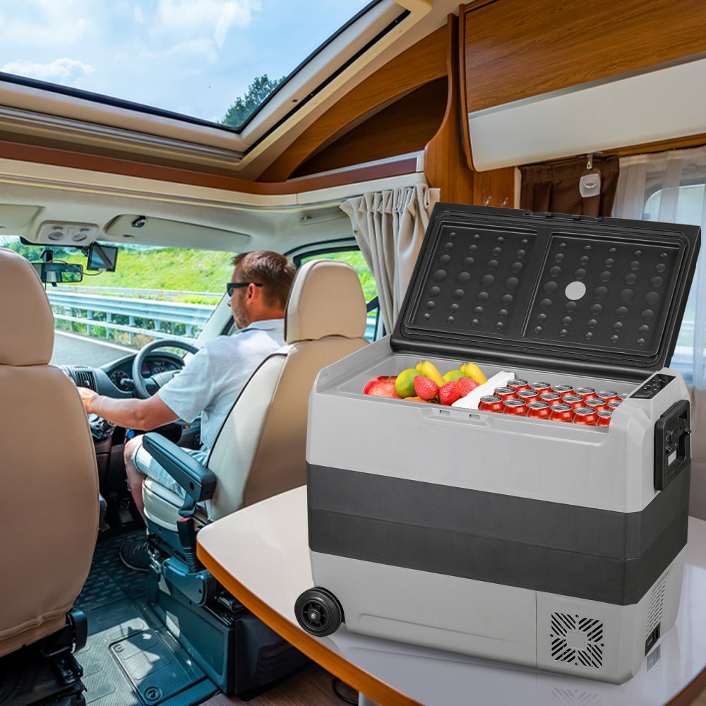 VEVOR Refrigerador de 12 voltios, refrigerador congelador para automóvil de doble zona de 63 cuartos con control de aplicación y ruedas, refrigerador de compresor eléctrico de 12/24 V CC y 110-240 V CA para camión, vehículo, RV, barco, uso al aire libre y en el hogar