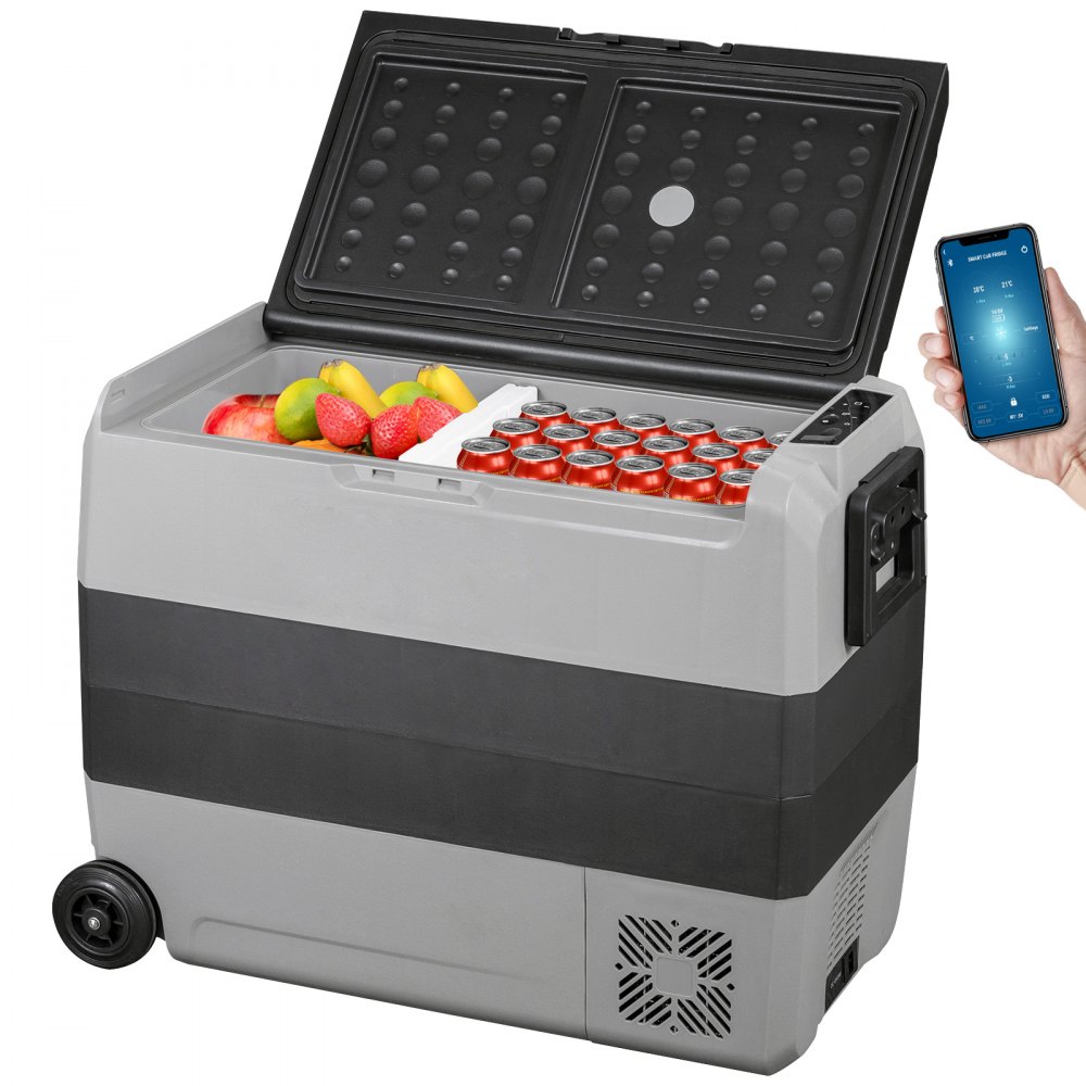VEVOR Refrigerador de 12 voltios, refrigerador congelador para automóvil de doble zona de 63 cuartos con control de aplicación y ruedas, refrigerador de compresor eléctrico de 12/24 V CC y 110-240 V CA para camión, vehículo, RV, barco, uso al aire libre y en el hogar