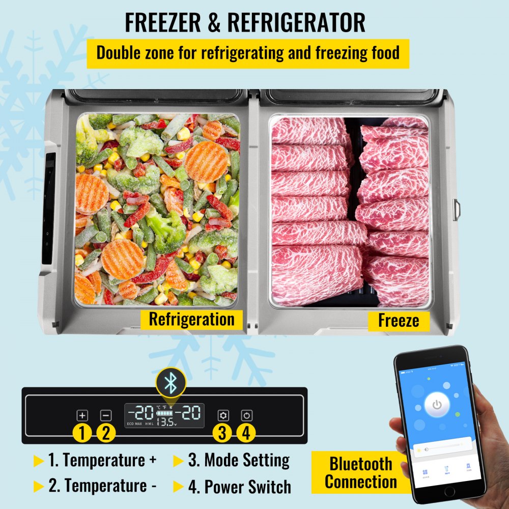 VEVOR 12 Volt Refrigerator 100 Quart, Dual Door Chest Refrigerator 12/24V DC & 110-240V AC Electric Compressor Cooler for Truck Vehicle RV Boat Outdoor & Home Use, -4℉-68℉ Black