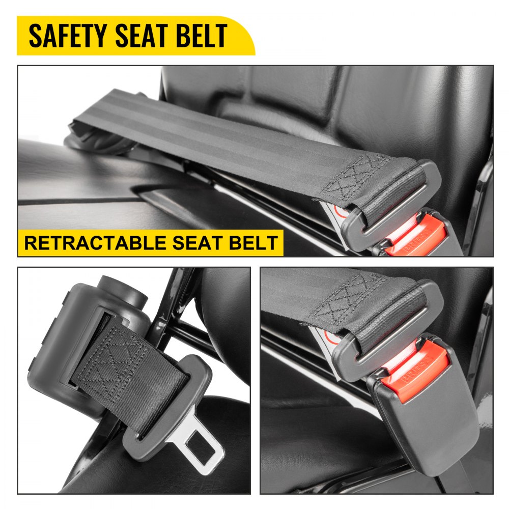 VEVOR Tractor Seat Universal Folding Forklift Seat Black Vinyl with Seat Belt