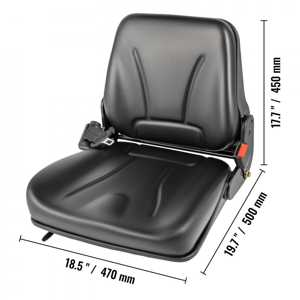 VEVOR Tractor Seat Universal Folding Forklift Seat Black Vinyl with Seat Belt