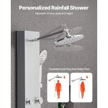 Shower Panel Tower System Stainless Steel Column Rainfall Head Massage Jet 3Mode