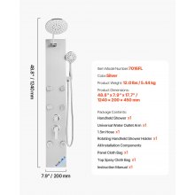 Shower Panel Tower System Stainless Steel Column Rainfall Head Massage Jet 3Mode