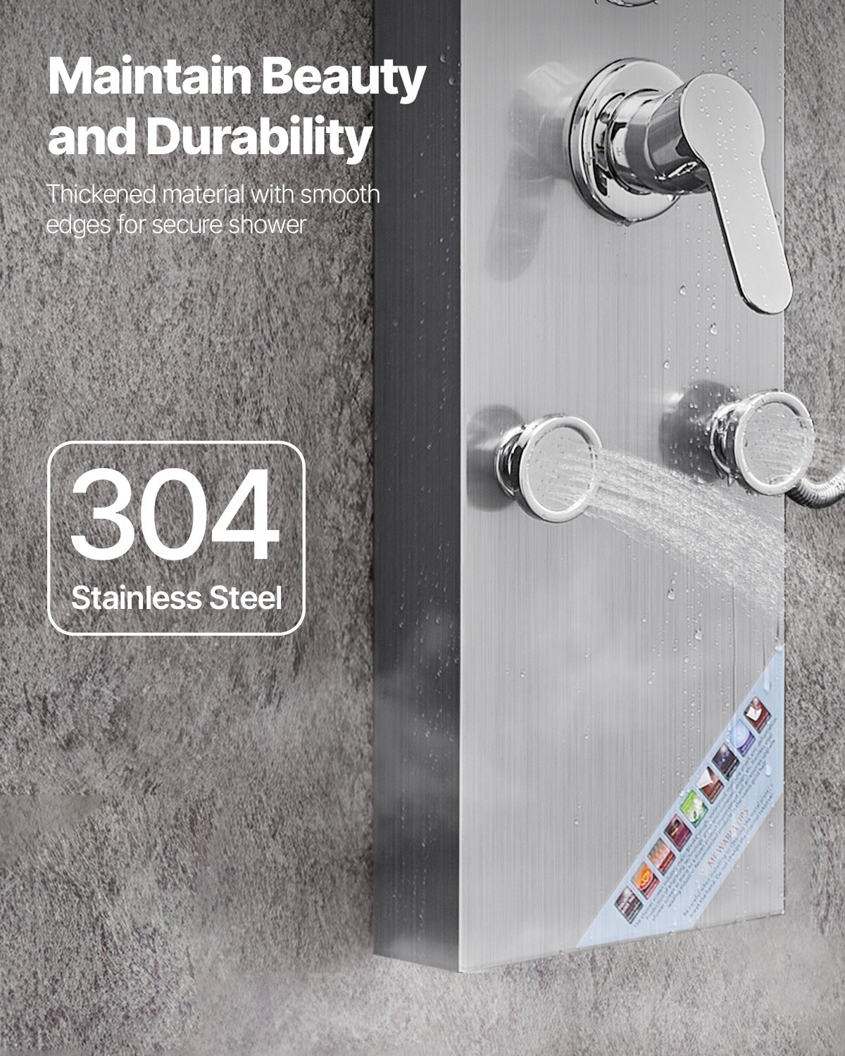 VEVOR Shower Panel Tower System with Rainfall Shower Head, 49 in Brushed Stainless Steel Shower Column, 3-Function Faucet, High Pressure Wall-Mount Rain Massage System with 6 Body Jets and Handheld