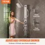 VEVOR Shower Panel System, 5 Shower Modes, Digital Display Shower Panel Tower, Rainfall, 8 Massage Jets, Tub Spout, 3-Setting Handheld Shower Head 59" Hose, Stainless Steel Wall-Mounted Shower Set