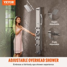 VEVOR Shower Panel System, 6 Shower Modes, Digital Display Shower Panel Tower, Rainfall, 8 Massage Jets, Tub Spout, 3-Setting Handheld Shower Head 59" Hose, Stainless Steel Wall-Mounted Shower Set