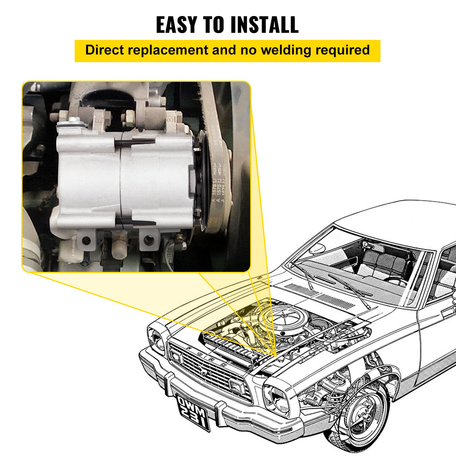 VEVOR CO 101290C (4L3Z19703AB) Univerzální kompresor klimatizace klimatizace pro 93-07 Ford Lincoln Mercury Thunderbird F150 4,2L 4,6L 5,4L 6,8L Sestava kompresoru klimatizace FS10 58129 57125 57 56