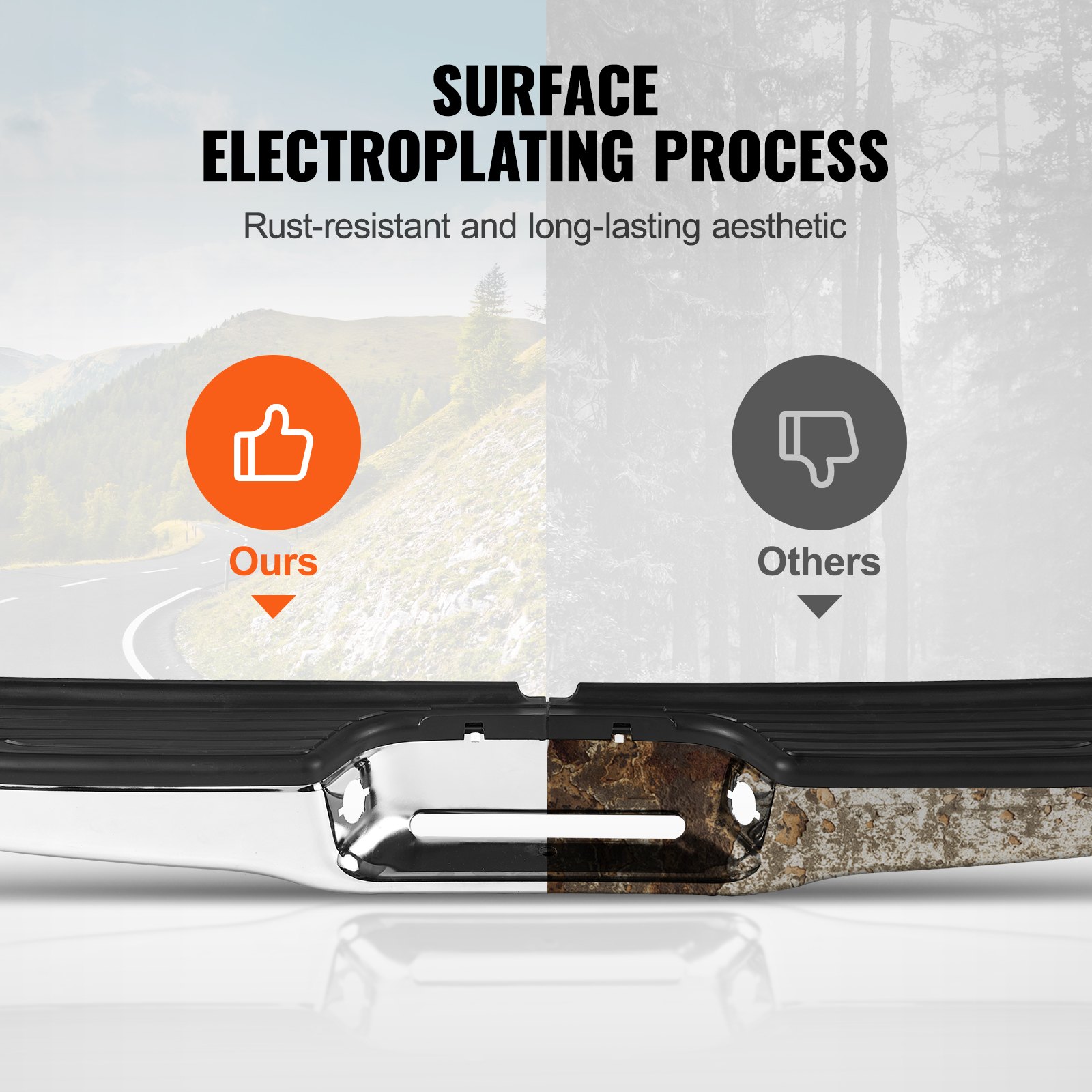 VEVOR Rear Step Bumper, Compatible with 1995-2004-Toyota Tacoma, Chrome Steel Back Bumper, Assembly Replacement Rear Bumper with License Plate Light and Step Pad, without Sensor Holes, for TO1102215