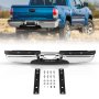 VEVOR rear bumper for ford f250 displayed with compatible parts and a blue truck in the background.